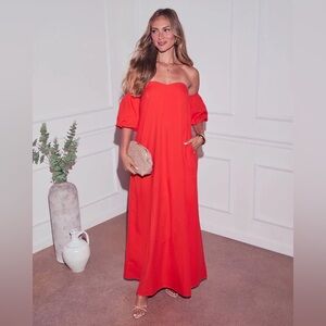 NWT Twilight Tides Off The Shoulder Maxi Dress in Scarlet, Size Medium